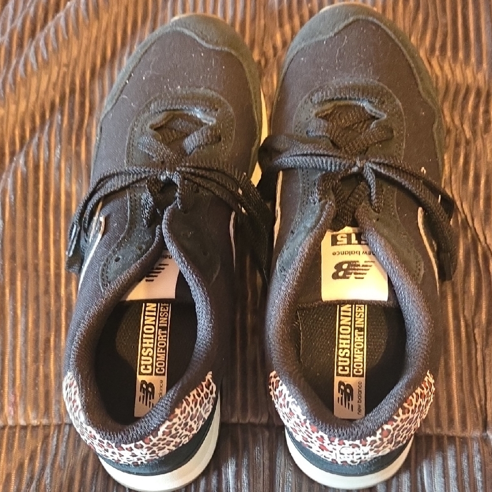New Balance Womens Black Sneakers with Leopard-Print Heel